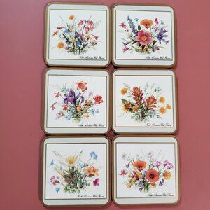 Set of 6 Vintage Pimpernel North American Wild Flowers Coasters Made in England
